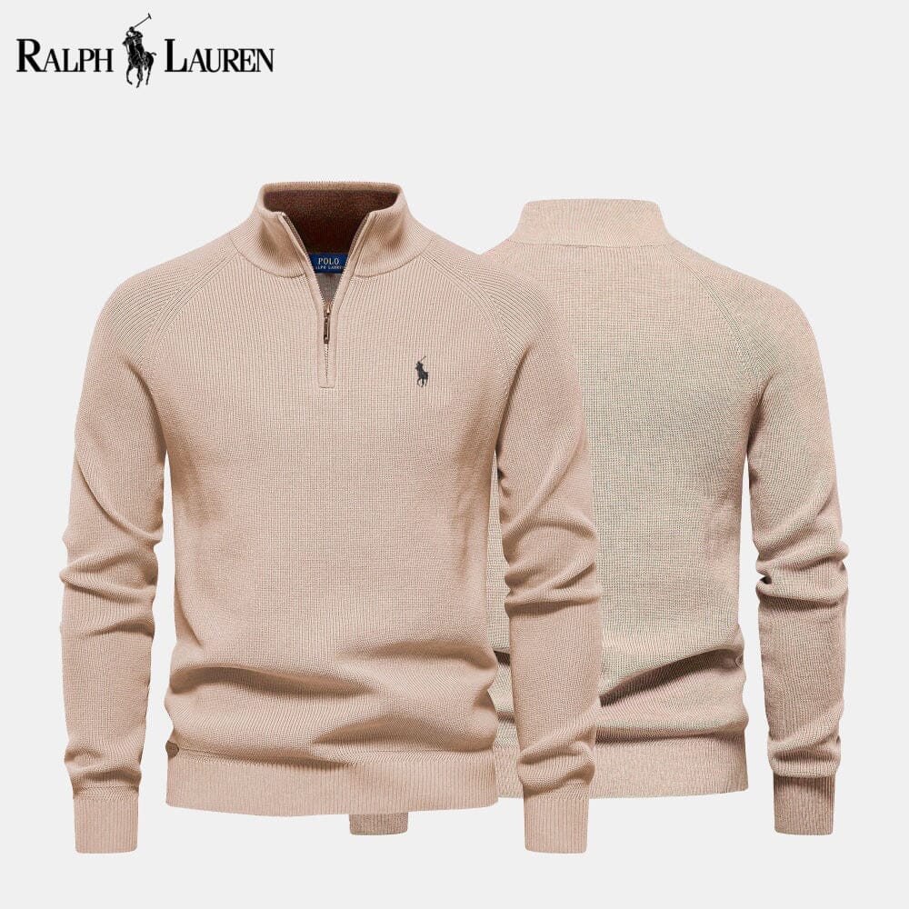 𝑅𝐿 Klassischer Strickpullover mit Viertelreißverschluss