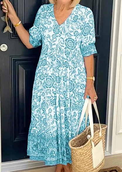 Camilla™ Baumwollkleid mit Blumenmuster und V-Ausschnitt