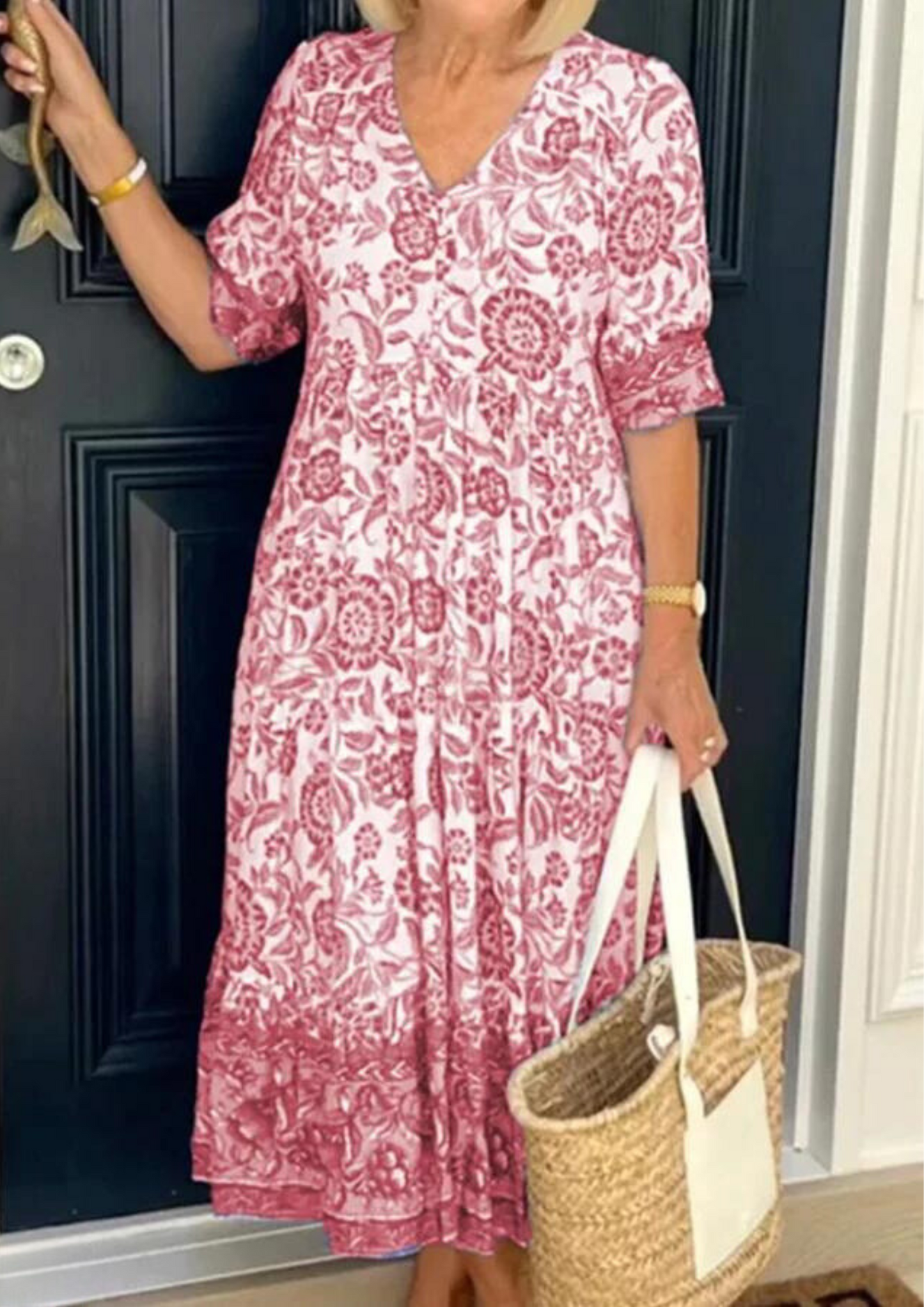 Camilla™ Baumwollkleid mit Blumenmuster und V-Ausschnitt