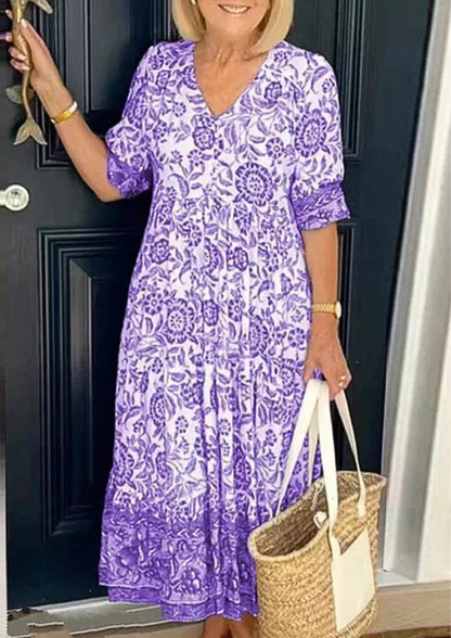 Camilla™ Baumwollkleid mit Blumenmuster und V-Ausschnitt