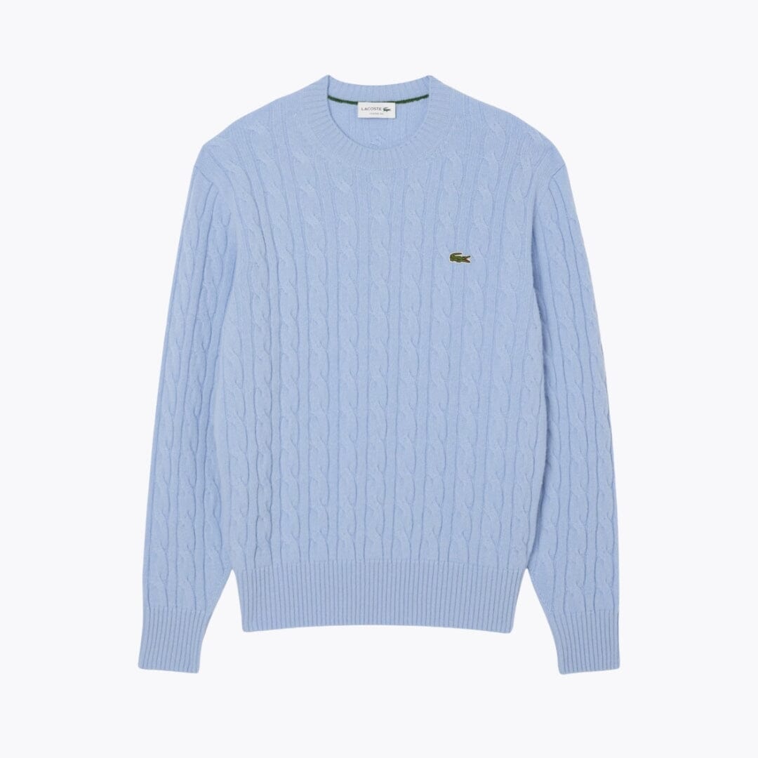 LC Cable Knit Carded Wool Crew Neck Sweater 