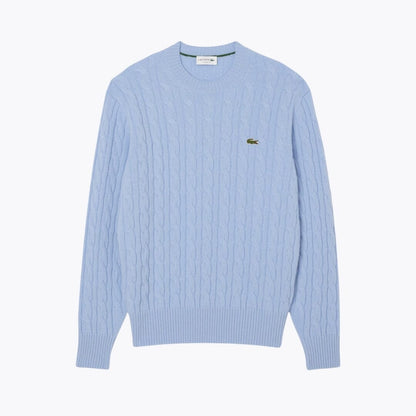 LC Cable Knit Carded Wool Crew Neck Sweater 