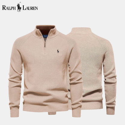𝑅𝐿 Klassischer Strickpullover mit Viertelreißverschluss