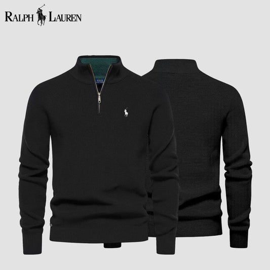𝑅𝐿 Klassischer Strickpullover mit Viertelreißverschluss