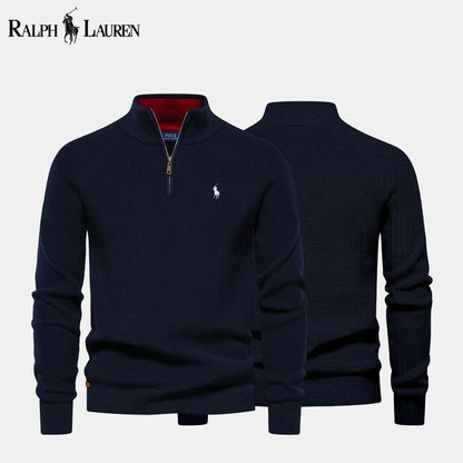 𝑅𝐿 Klassischer Strickpullover mit Viertelreißverschluss