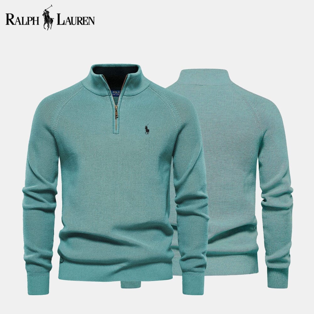 𝑅𝐿 Klassischer Strickpullover mit Viertelreißverschluss