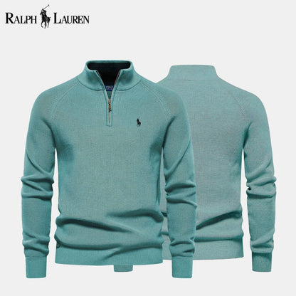 𝑅𝐿 Klassischer Strickpullover mit Viertelreißverschluss